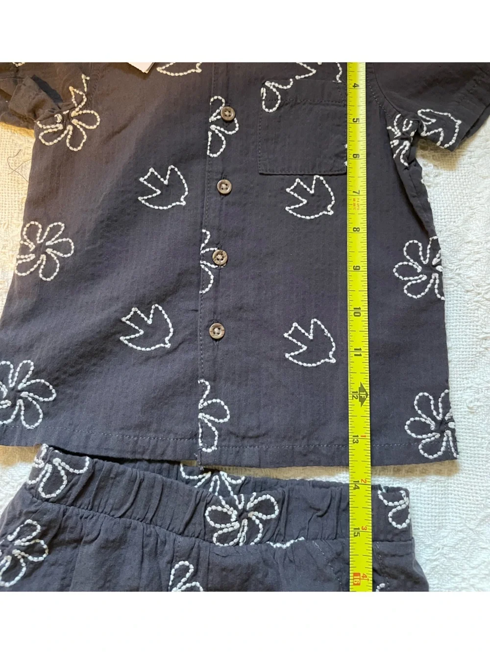 Primark Toddler Two-Piece Shirt & Short Set - Black with White Embroidered Birds